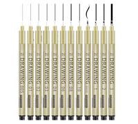 Drawing Pen Set, PP High Precision Tip | Waterproof Quick Dry Artistic Sketching Markers 96g, Professional 12 Piece Hand Drawing Kit For Student School And Art Studio