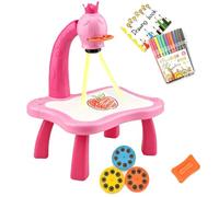 Drawing Projector Table for Kids, Dinosaur Drawing Projector with Light & Music, Tracing and Drawing Art Set for Boys & Girls Age 3+, Educational Painting Toy, Birthday Gift for Children，Pink-B
