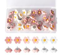 Drawing Push Pins, 30Pcs Flower Drawing Pins for Cork Board, Flower Pins for Pinboard Notice Boards Maps Hanging Posters Photos Wall Decorations Thumb Tacks for Cork