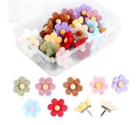 Drawing Push Pins, 30Pcs Flower Drawing Pins for Notice Boards, Cute Decorative Thumbtacks Push Pin for Notice Boards Pinboard Hanging Posters Photos Wall Decorations, Multi-Color
