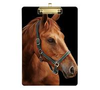 Drawing Red Horse Portrait on a Black BackgroundPlastic Clipboard A4 Letter Size PVC Writing Board with Low Profile Gold Metal Clip Hardboard for School, Office 12.5x9 Inch
