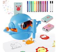 Drawing Robot for Kids,Educational Drawing Machine,Voice Interaction Draw Learning Machine,with 100 Word Cards 14 Color Pens,Drawing Robot with Cards,Suitable for Children Aged 3 and Over(Blue)