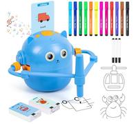 Drawing Robot for Kids - Interactive Smart Art Tutor with Voice Interaction & 12 Color Pens, Includes 100 Learning Word Cards, Ideal for Ages 5+ Boys and Girls
