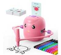 Drawing Robot for Kids,Montessori Educational Painting Toy for 5+ with Voice Interaction&16 Color Pens,Magic Drawing Robot with 100 Learning Word Cards, Suitable for 5+ Year Old Boys Girls (Pink)