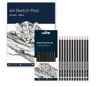 Drawing Sketching Pencil Set - A4 Sketch Pad (80 GSM, 60 Sheets) + 12 Sketching Graphite Pencils (6B-6H) - Complete Art Set for Shading, Blending & Detailed Sketching - Ideal for Artists & Students