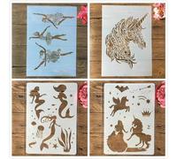 Drawing Stencils Set,4Pcs A4 29cm Mandala Lady Unicorn Stencils for Painting on Wood,Wall,Fabric,Rock,Floor,Tile,Art Craft Stencils for Home Decor