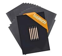 Drawing Transfer Paper Set 50 Sheets 8.3X11.7Inch Black Carbon Paper Sheets with 5 Embossing Tools, for Artwork Copying and Repeated Practice Transfer Outline Copy Sketch Pattern Draft Sewing Applique