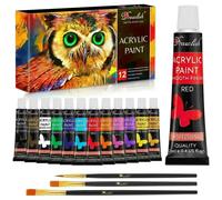 Drawlish Famous Artist Acrylic Paint Set 12 Tubes + 3 Brushes