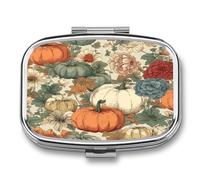 Drawn Autumn Pumpkin Pill Box Medicine Pill Organizer Small Pill Case Travel Pill Container Portable Pill Case for Pocket 2 Compartment Pill Holder Pill Boxes for Travel
