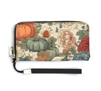 Drawn Autumn Pumpkin RFID Blocking Wallet for Women,Clutch With Change Pocket, Wristlet Wrist Strap with Card Slots