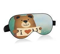 Drawn Cute Bear I Love You Sleep Eye Mask, Sleeping Mask & Blindfold with Elastic Headband Soft Comfort Eyeshade Sleep Cover for Travel Yoga Nap