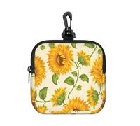 Drawn Sunflower, Square Zipper Storage Bag, Neoprene Coin Purse, Small Wallets, Change Pouch, Change Purse