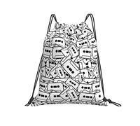 Drawstring Backpack 36x42cm, Black And White Tape String Swimming Bag Large Children Rucksack, For Men, Swimming, Travel