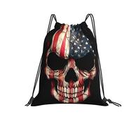 Drawstring Backpack 36x42cm, Cool American Flag Skull Sports Gym Bag Water Repellency Boys Rucksack, For Travel, Activities, Men