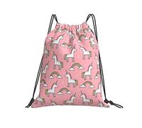 Drawstring Backpack 36x42cm, Cute Horse Rainbow On Peach Unisex String Bag Adults Boys Sports Sack, For Birthday, Beach, Travel