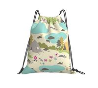 Drawstring Backpack 36x42cm, Happy Camping String Swimming Bag Water Repellency Folding Storage Pouch, For Birthday, Travel, Yoga
