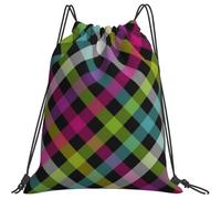 Drawstring Backpack 36x42cm, Multicolor Lattice Gym Backpack Large Folding Rucksack, For Men, Birthday, Beach