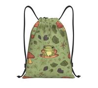 Drawstring Backpack Bag Frogs and mushrooms Sports Gym Sackpack for Men & Women, Waterproof Cinch Bags for Travel, Black, S, Travel Backpacks