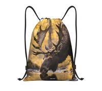 Drawstring Backpack Bag Rustic Woodland Deer Sports Gym Sackpack for Men & Women, Waterproof Cinch Bags for Travel, Black, S, Travel Backpacks