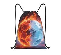 Drawstring Backpack Bag Soccer Fire and Ice Sports Gym Sackpack for Men & Women, Waterproof Cinch Bags for Travel, Black, M, Travel Backpacks