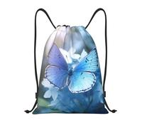 Drawstring Backpack Beautiful Blue Butterfly Print Drawstring Bag Water Repellency Adults Rucksack, For Men, Gym, Holidays, 36x42cm