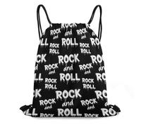 Drawstring Backpack Black And White Rock And Roll Tattoo Print Drawstring Bag Fashion Folding Rucksack, For Activities, Swimming, Holidays, 36x42cm