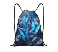 Drawstring Backpack Blue Butterfly Butterflies Pattern Gym Sack Bag Fashion Water Repellency Sports Sack, For Swimming, Women, Yoga, 36x42cm