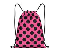 Drawstring Backpack - Bold Pink Dot Print Sports Gym Sackpack String Bag For Women Men, Lightweight Draw String Back Bag For Workout Travel