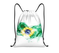 Drawstring Backpack Brazil Flag String Swimming Bag Water Repellency Folding Rucksack, For Beach, Women, Yoga, 36x42cm