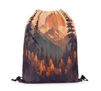 Drawstring Backpack Cabin Watercolor Pines Trees Drawstring Bag Water Repellency Large Sports Sack, For Hiking, Men, Activities, 36x42cm