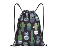 Drawstring Backpack Cactus Succulent Plant Print Personalised Drawstring Bag Adults Water Repellency Sports Sack, For Women, Yoga, Swimming, 36x42cm