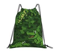 Drawstring Backpack Camo Green Turtles Crocodiles Gym Backpack Girls Large Storage Pouch, For Hiking, Swimming, Yoga, 36x42cm
