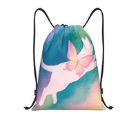 Drawstring Backpack Cat With Butterfly Colorful Scratch Drawstring Bags Foldable Gym String Bag For Hunting Gym School 39X46Cm