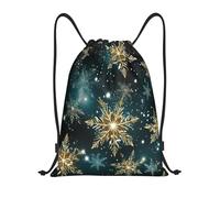 Drawstring Backpack Christmas Golden Snowflakes Winter Snowflake String Bag Fashion Adults Rucksack, For Travel, Men, Shopping, 36x42cm