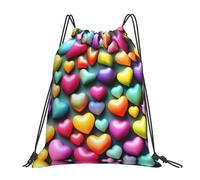 Drawstring Backpack Colorful Rainbow Hearts Print Gym Backpack Water Repellency Folding Storage Pouch, For Holidays, Shopping, Birthday, 36x42cm