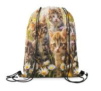 Drawstring Backpack Cute Cat Kawaii Kitten Daisy Waterproof Sports Drawstring Foldable String Bag For Trainer Men Women 39X46Cm