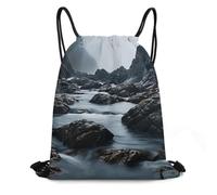 Drawstring Backpack Draw String Bags Swimming Bag Cinch Sack Gym Bags | Foggy Rocks in Water Drawstring Bags Large Sports String Backpack Cinch Sack Sport Gym Bags for Yoga Outdoor Sports