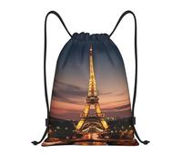 Drawstring Backpack Eiffel Tower Print Gym Sack Bag Water Repellency Folding Storage Pouch, For Birthday, Holidays, Shopping, 36x42cm
