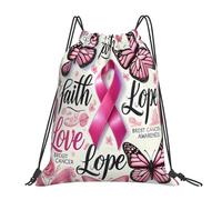 Drawstring Backpack Faith Ribbons Butterflies Unisex String Bag Water Repellency Folding Rucksack, For Travel, Birthday, Swimming, 36x42cm
