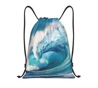 Drawstring Backpack Foldable Draw String Back Bag Ocean Wave Drawstring Ba