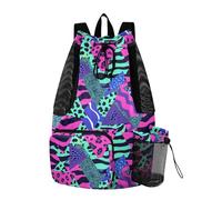 Drawstring Backpack For Women Men Pool Bag With Water Bottle Pocket Pull String Bag Waterproof Leopard Triangles Stripes Spots