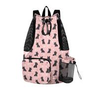 Drawstring Backpack For Women Men Summer Camp Bag With Water Bottle Pocket String Back Pack Dry Wet Separation Black Scottish Terrier Paw Peach