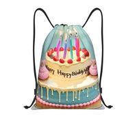 Drawstring Backpack Happy Birthday Big Cake Print Personalised Drawstring Bag Girls Adults Sports Sack, For Gym, Hiking, Birthday, 36x42cm
