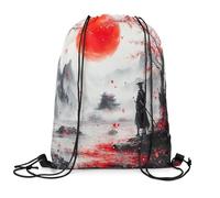 Drawstring Backpack Japanese Samurai Lightweight Draw String Back Large Capacity Drawstring Bag For Yoga Swim Running