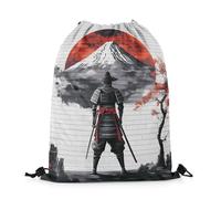 Drawstring Backpack Japanese Samurai Red Sun Mount Cherry Flowers Pattern Personalised Sports Backpack Unisex Trainer Bag For Teenager Travel Activities 36X42Cm