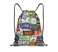 Drawstring Backpack License Plate Print Drawstring Bag Adults Large Sports Sack, For Men, Beach, Women, 36x42cm