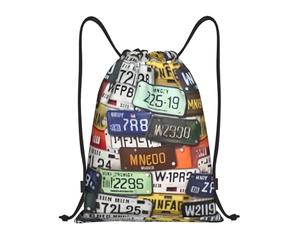 Drawstring Backpack License Plate Print Drawstring Bag Adults Large Sports Sack, For Men, Beach, Women, 36x42cm