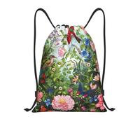 Drawstring Backpack Lightweight Polyester Cinch Bag with Adjustable Straps | Garden With Birds And Flowers Printed Drawstring Bag Durable String Sackpack For Gym Travel Beach Shopping, M