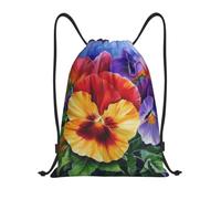 Drawstring Backpack Lightweight Polyester Cinch Bag with Adjustable Straps | Pansy Perfection Printed Drawstring Bag Durable String Sackpack For Gym Travel Beach Shopping, S