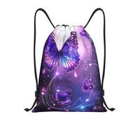 Drawstring Backpack Lightweight Polyester Cinch Bag with Adjustable Straps | Purple Butterflies Printed Drawstring Bag Durable String Sackpack For Gym Travel Beach Shopping, M